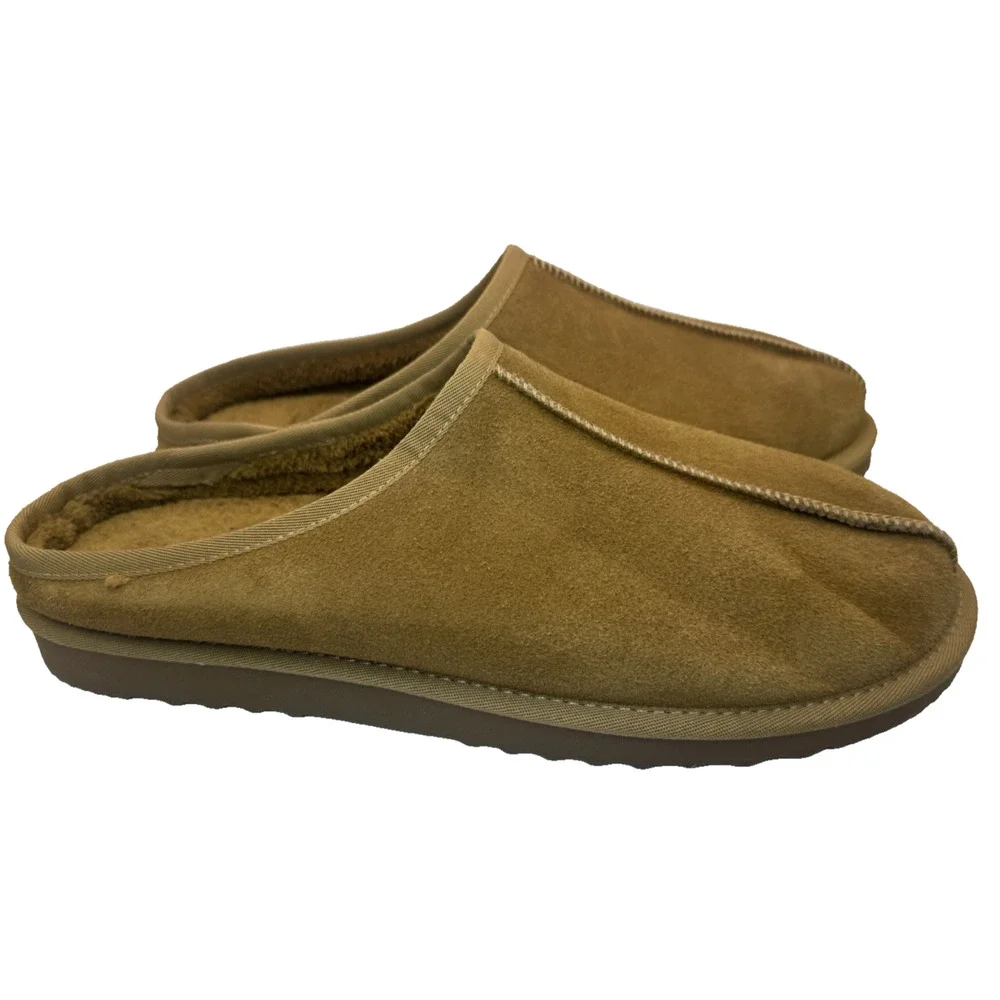 Mens Suede Leather Clog Slippers Chestnut Faux Fur Goodfellow & Co Cruz 13 M